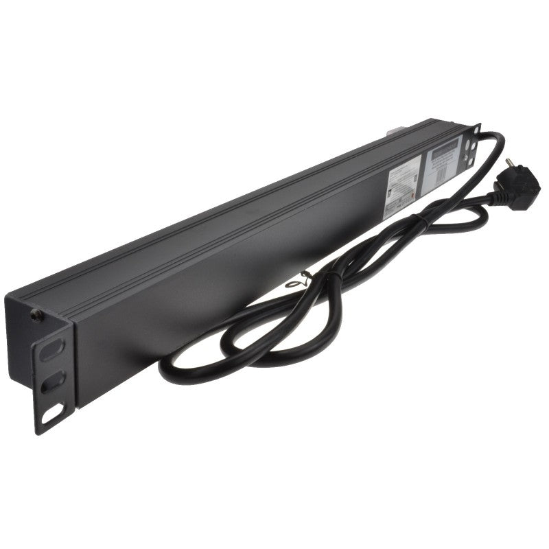 1U 19" 8 Way Vertical Switched 16A Schuko Sockets to Schuko Plug PDU with Surge Protection (Rackmount)