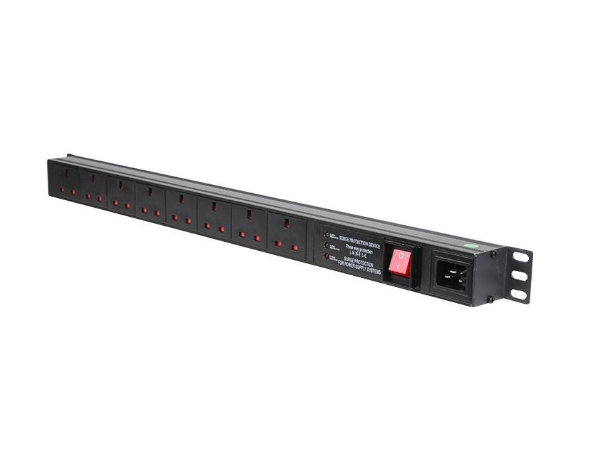 1U 19" 8 Way Vertical Switched UK 13A Sockets & C20 Inlet PDU with Surge Protection (Rackmount) - Netbit UK