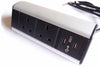 Close-up Front view of a Table Clamp Type 2-way UK sockets and USBs Desktop PDU.