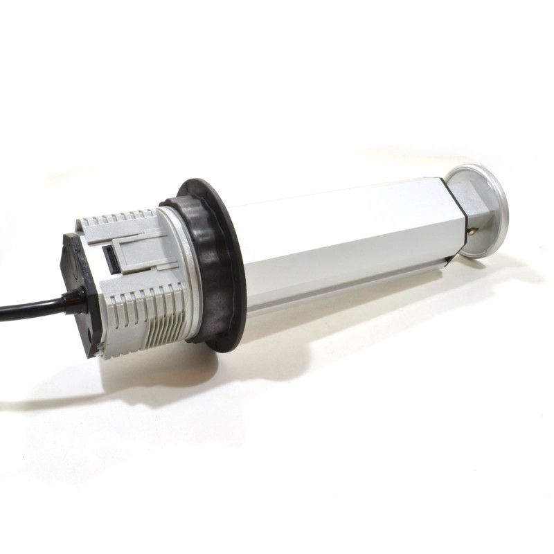 Front view of an unstalled Desktop PDU - Table Pop-Up with 3-way  13A  UK sockets with protective packaging.