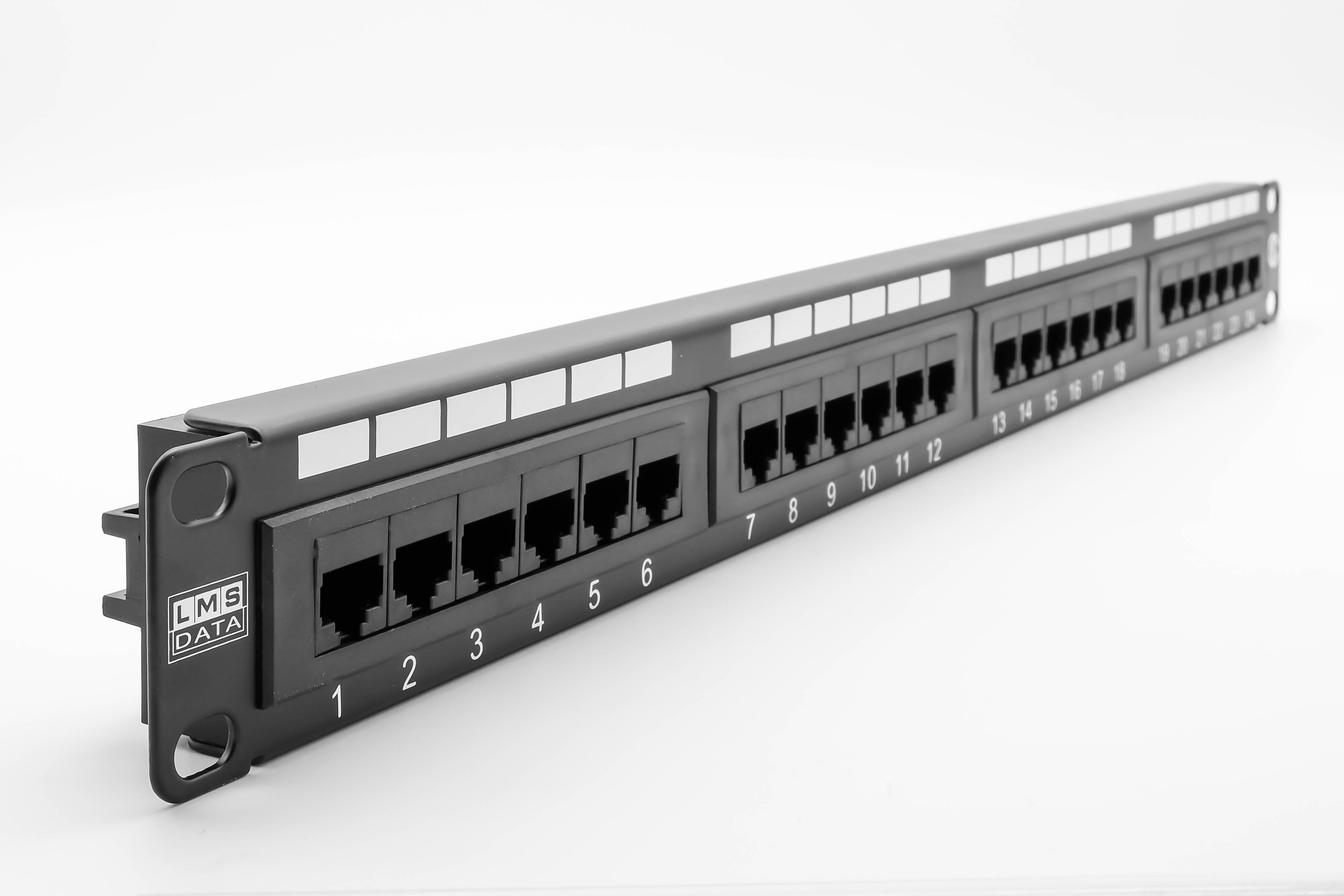 1U 19" 24 Port CAT6 Network RJ45 Patch Panel (UTP) 110 w/ Back Bar - Netbit UK