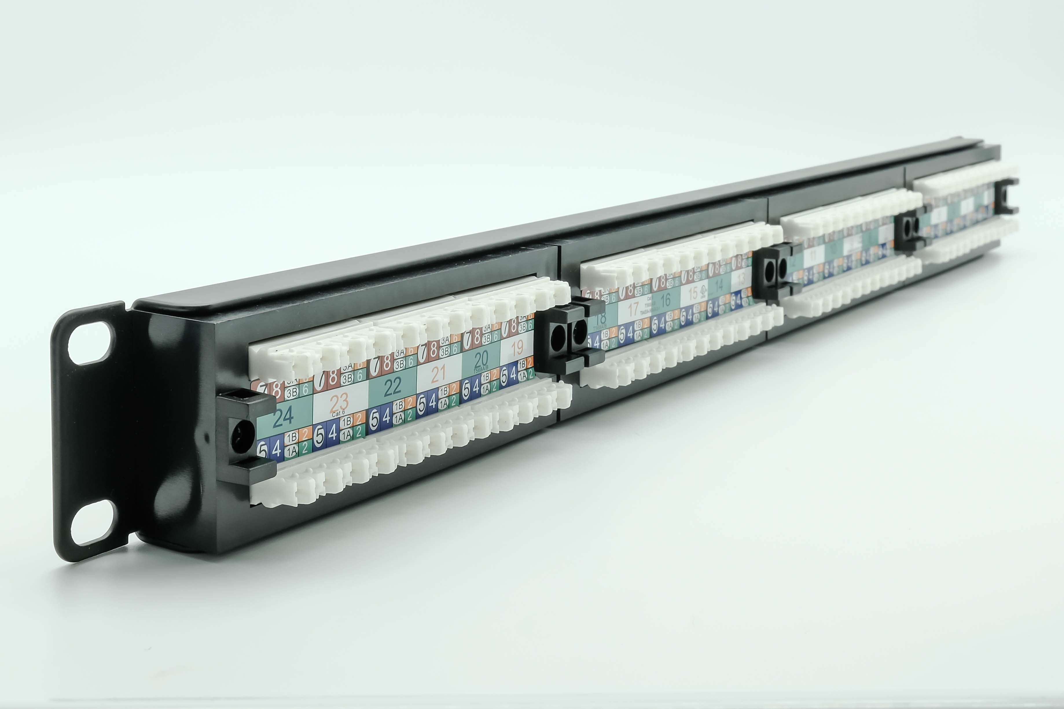 1U 19" 24 Port CAT6 Network RJ45 Patch Panel (UTP) 110 w/ Back Bar - Netbit UK