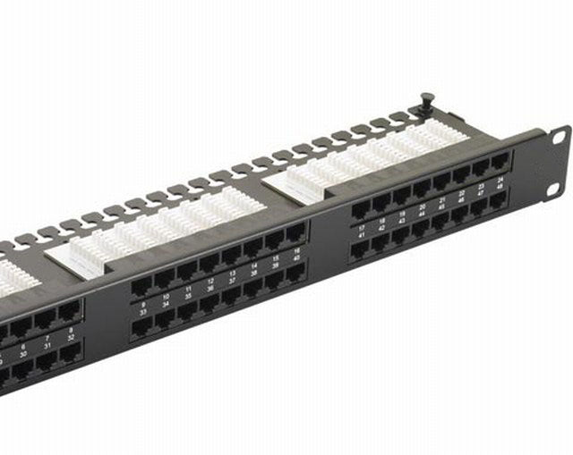 1U 19" 48 Port Vertical CAT5E Network RJ45 Patch Panel (UTP) with Cable Management - Netbit UK