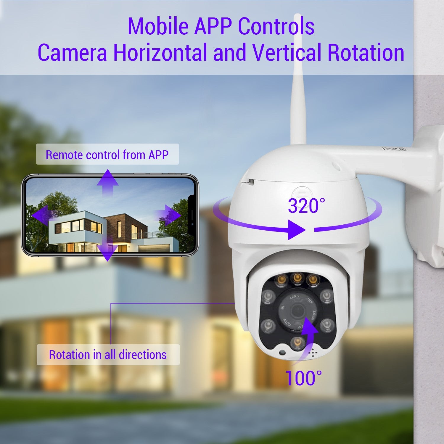 Wireless Outdoor Wifi IP Home Security CCTV Camera 1080P Pan/Tilt/Wide Angle with Night Vision, Waterproof, Smart Motion Sensor