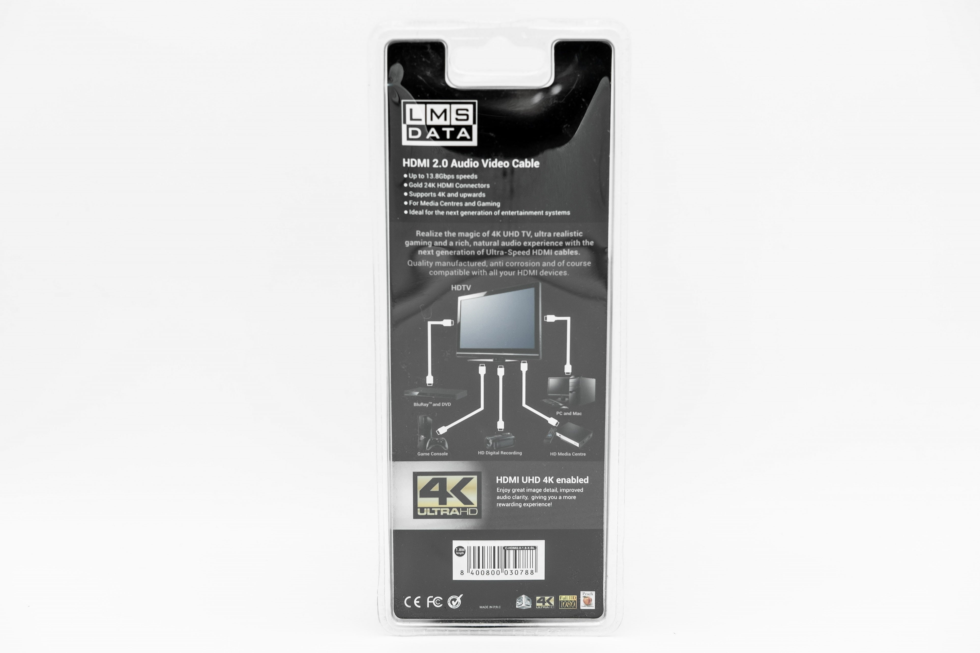 High Speed 4K HDMI2.0 Cable - 1.8m (Retail Blister) - Netbit UK