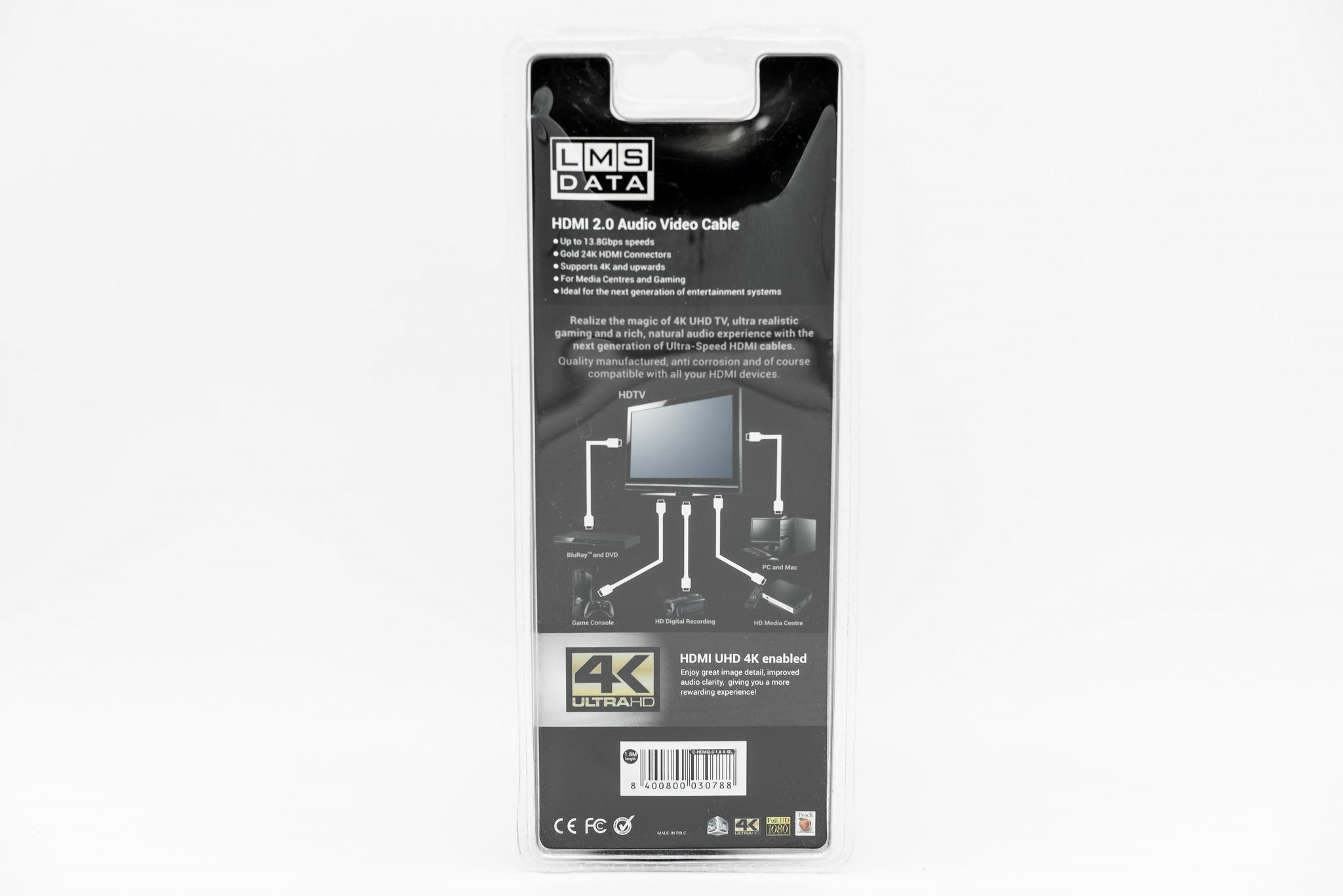 High Speed 4K HDMI2.0 Cable - 1.8m (Retail Blister)